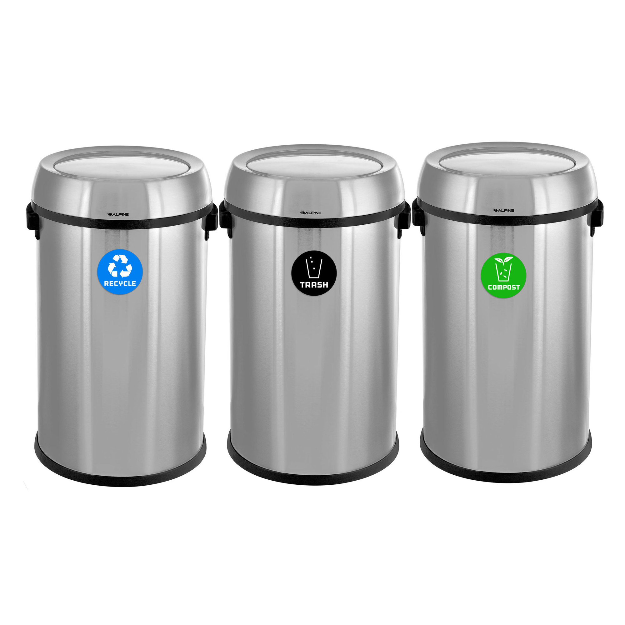 Alpine, 51-Gallon Recycle, Compost and Trash Can Station, Capacity 51 Gal, Model# ALP470-65L-1-R-T-CO